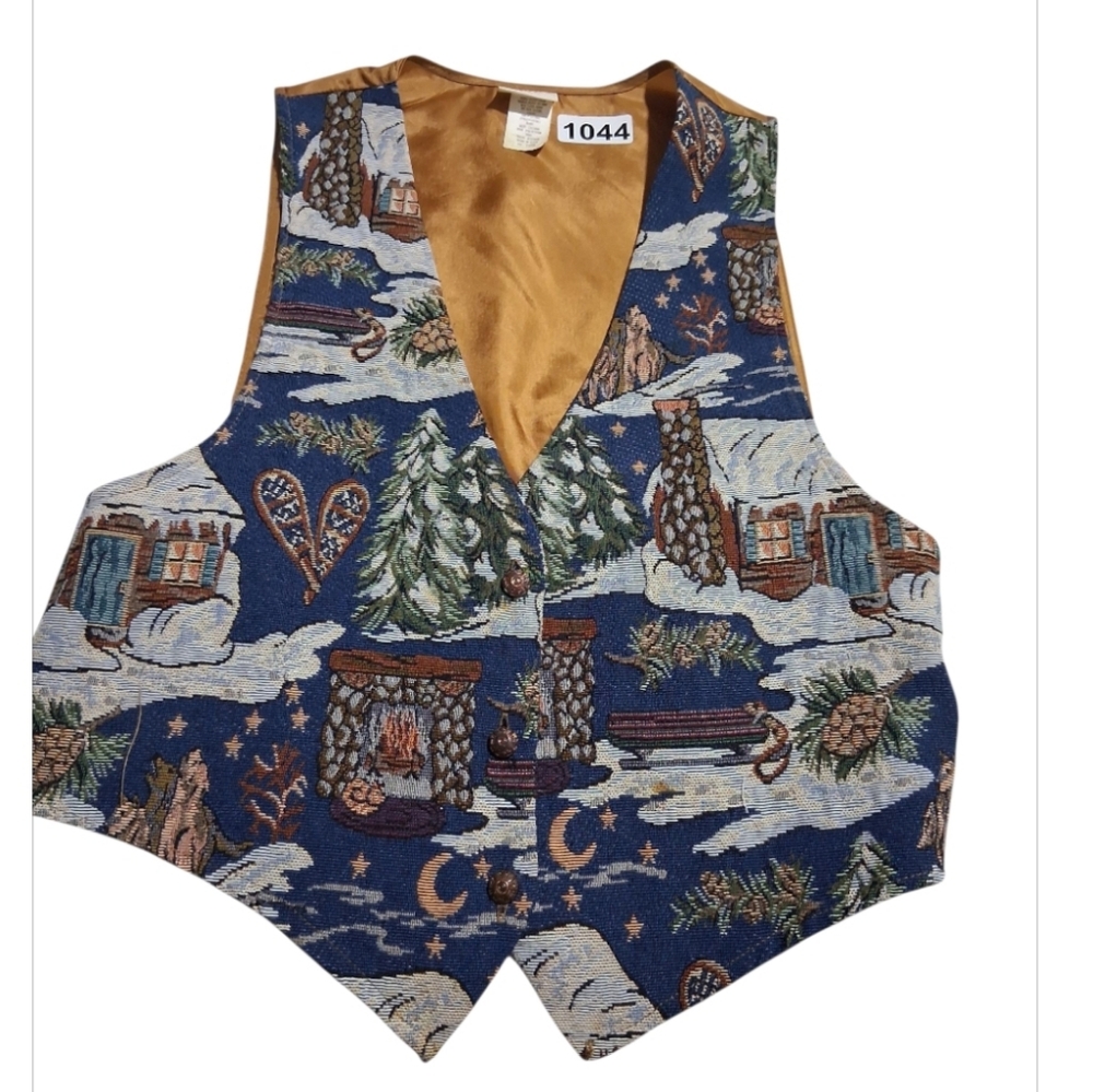 Y2K Vintage Backroad Blues Womens size Large Cabincore Cottagecore Tapestry Vest